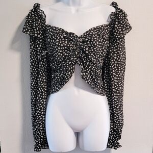 XL Romantic Coquette Cottage Fairy On Off Shoulder Ruched Smocked  Sheer Sleeve